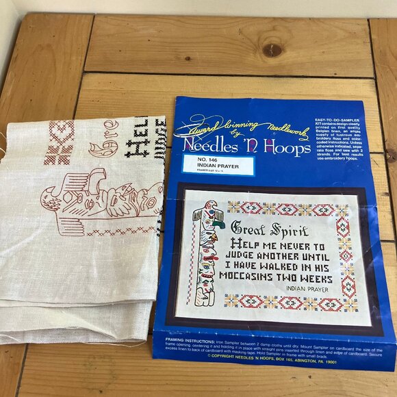 Indian Prayer Cross Stitch Kit Vintage Needles N Hoops #146 Partly Stitched - Picture 5 of 5